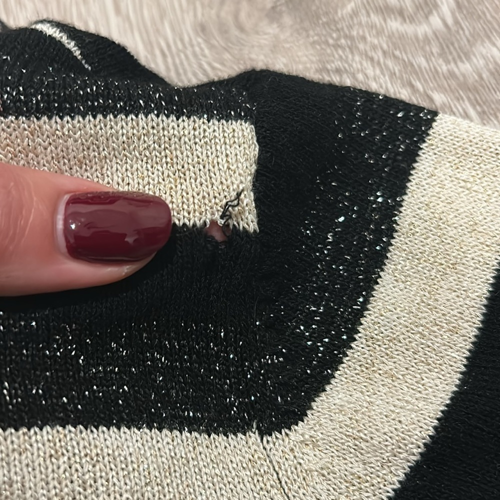 A.P.C Black & Cream Sparkle Striped Crew Neck Long Sleeve Sweater Size Large - Picture 4 of 5